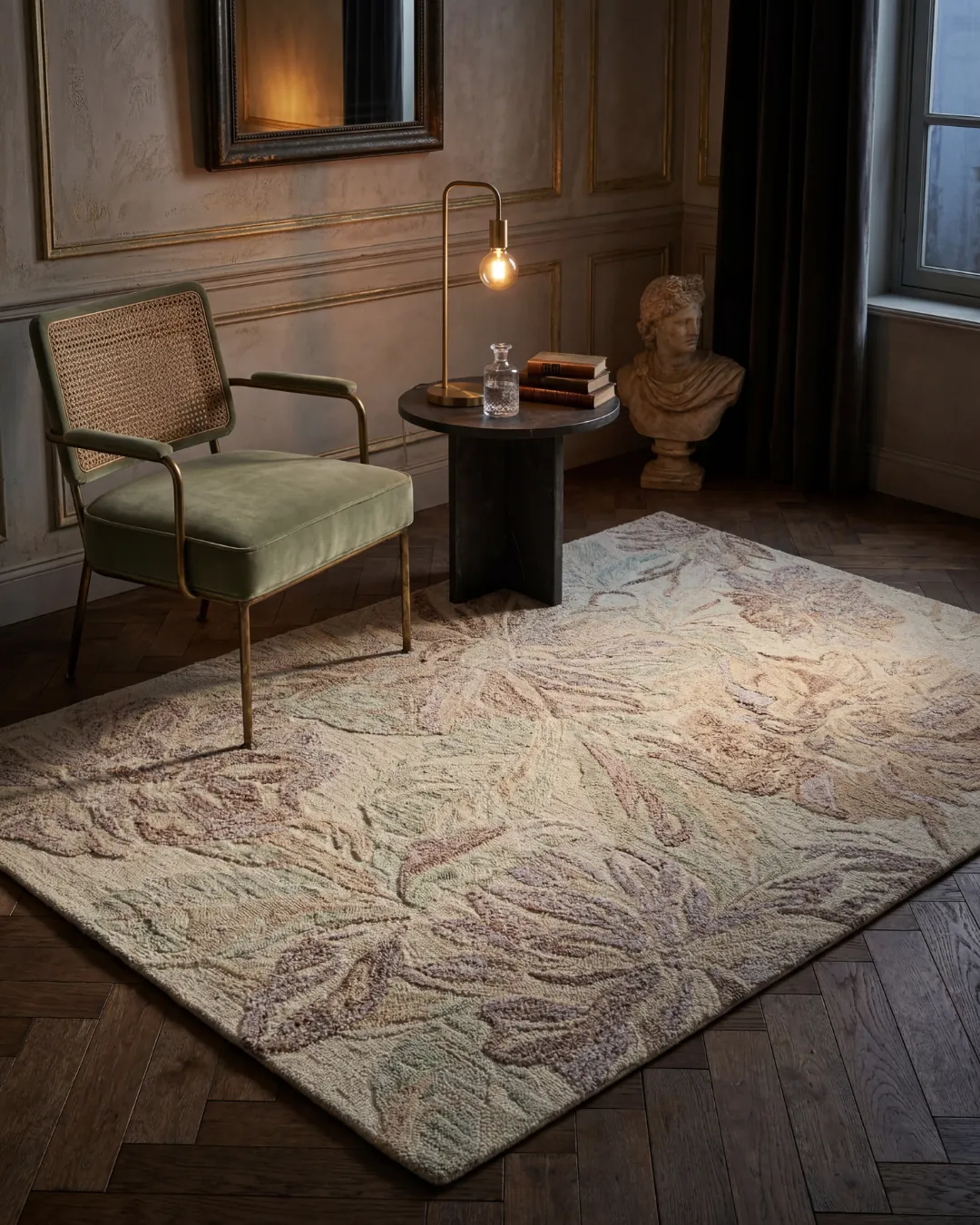 Exellica Home handcrafted rug styled in an inviting room.