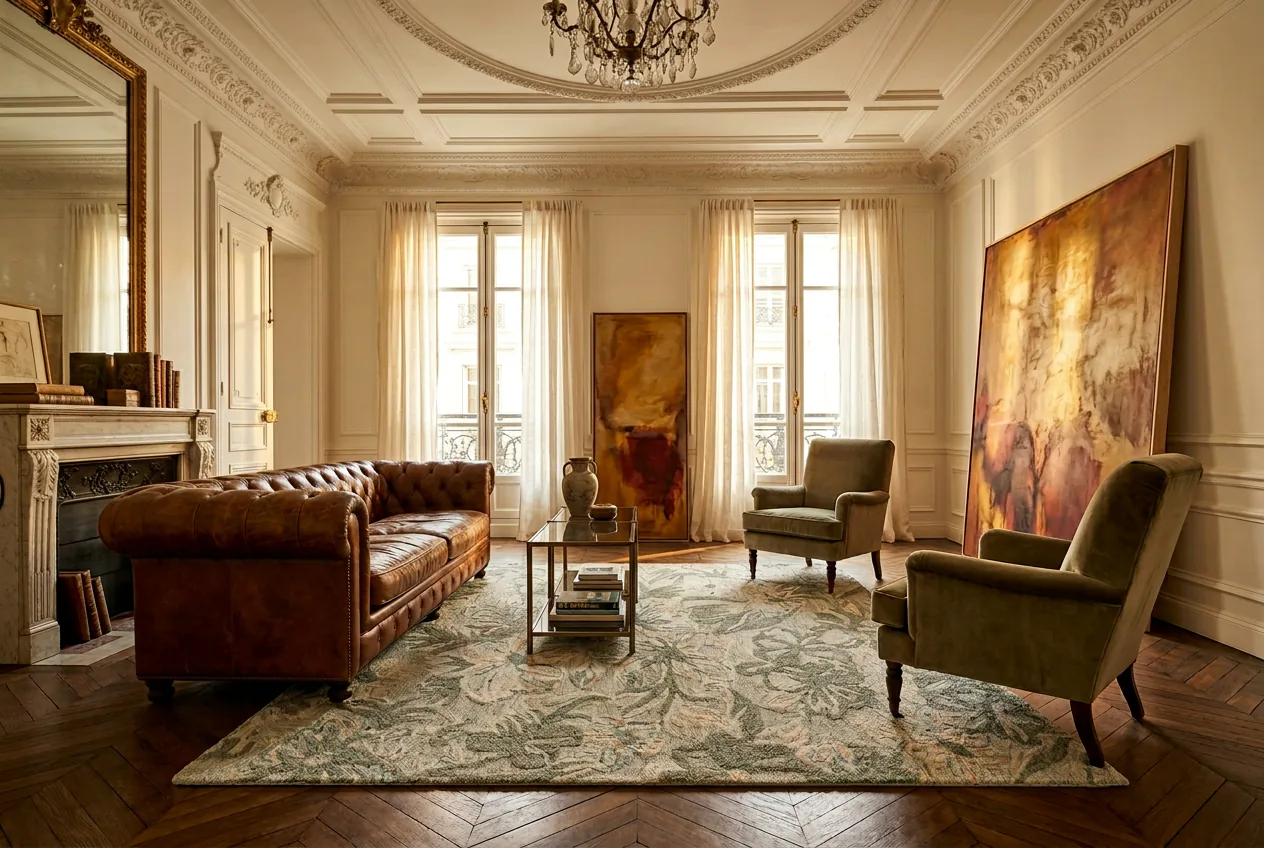 A handcrafted Exellica rug in a classic interior setting