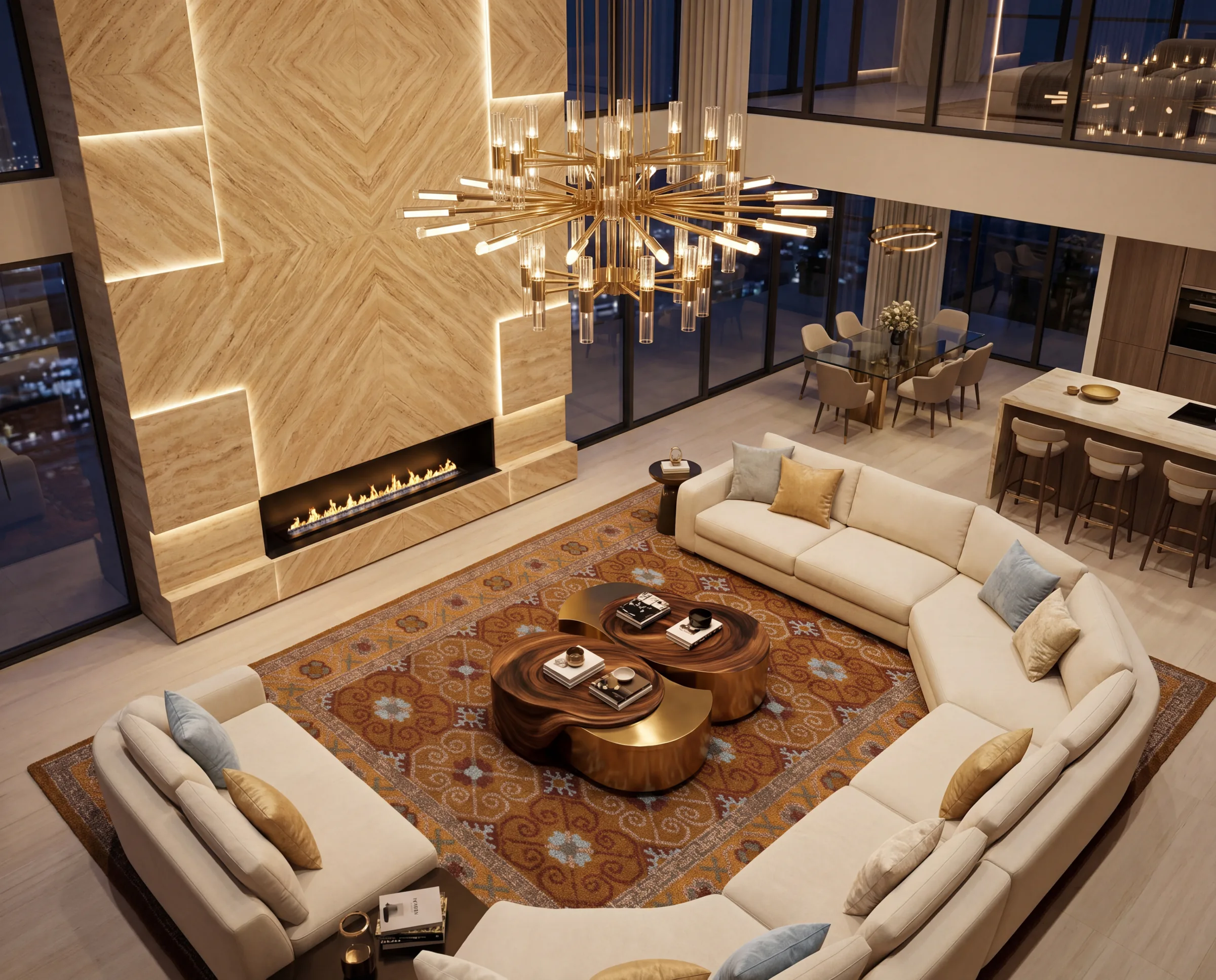 A handcrafted Exellica rug in a premium contemporary lounge