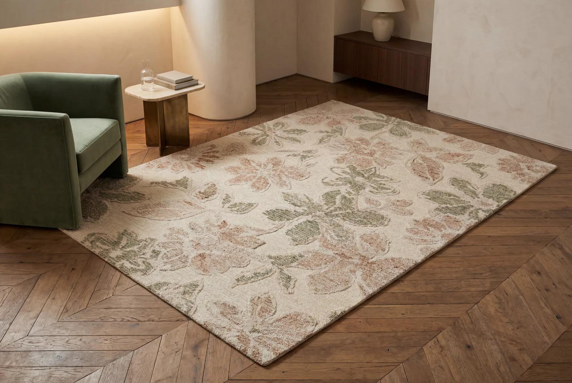 Ivory Bloom, a hand-tufted wool rug by Exellica Home