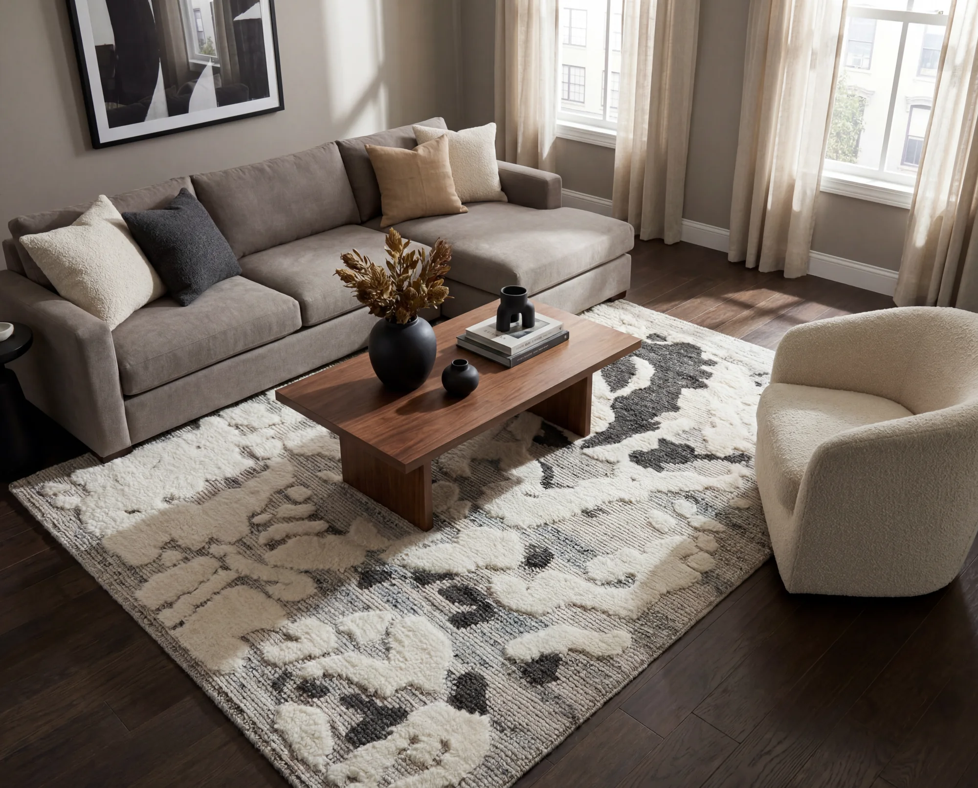 Kael rug styled in a room by Exellica Home