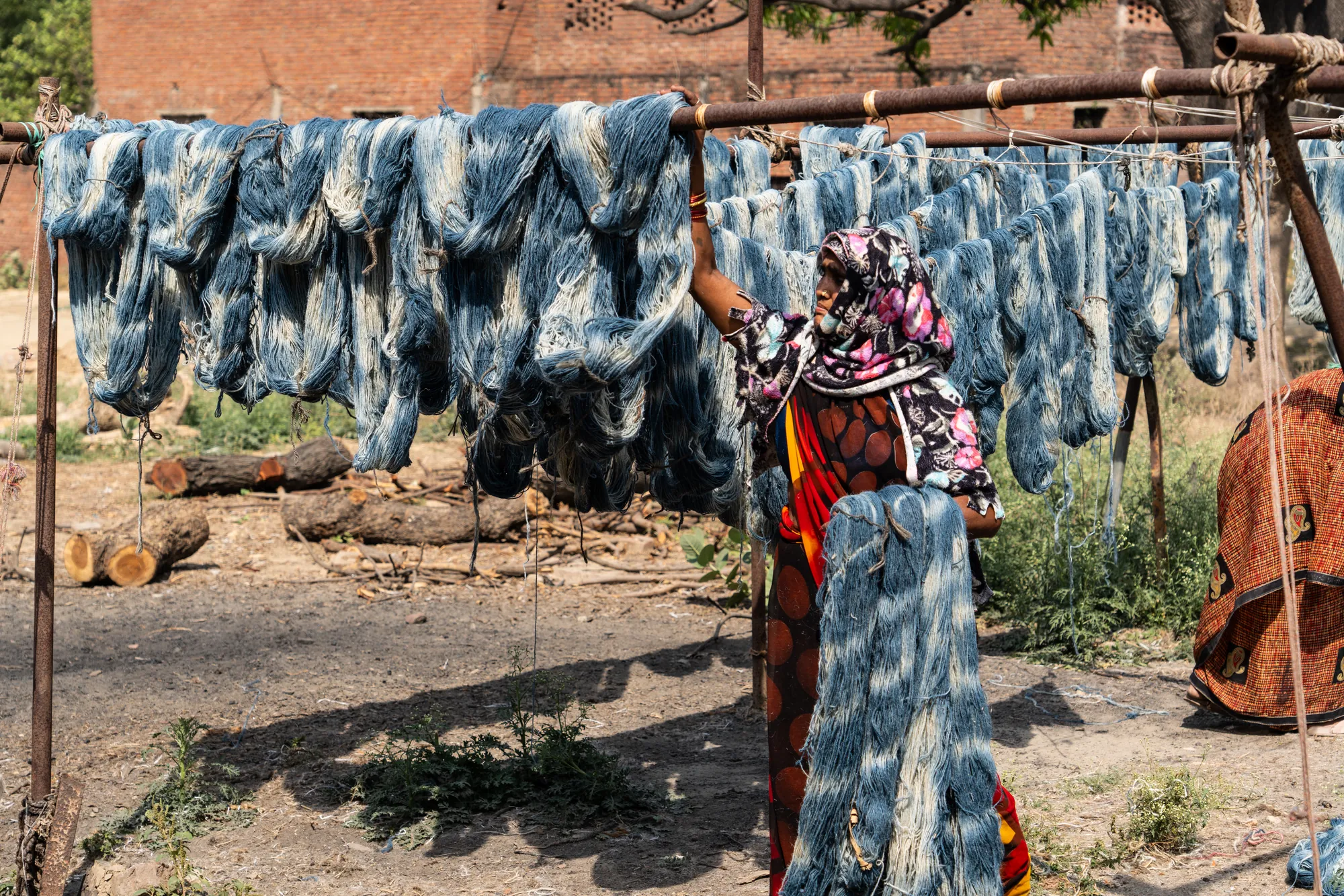 Hand-dyed yarn drying in the sun.