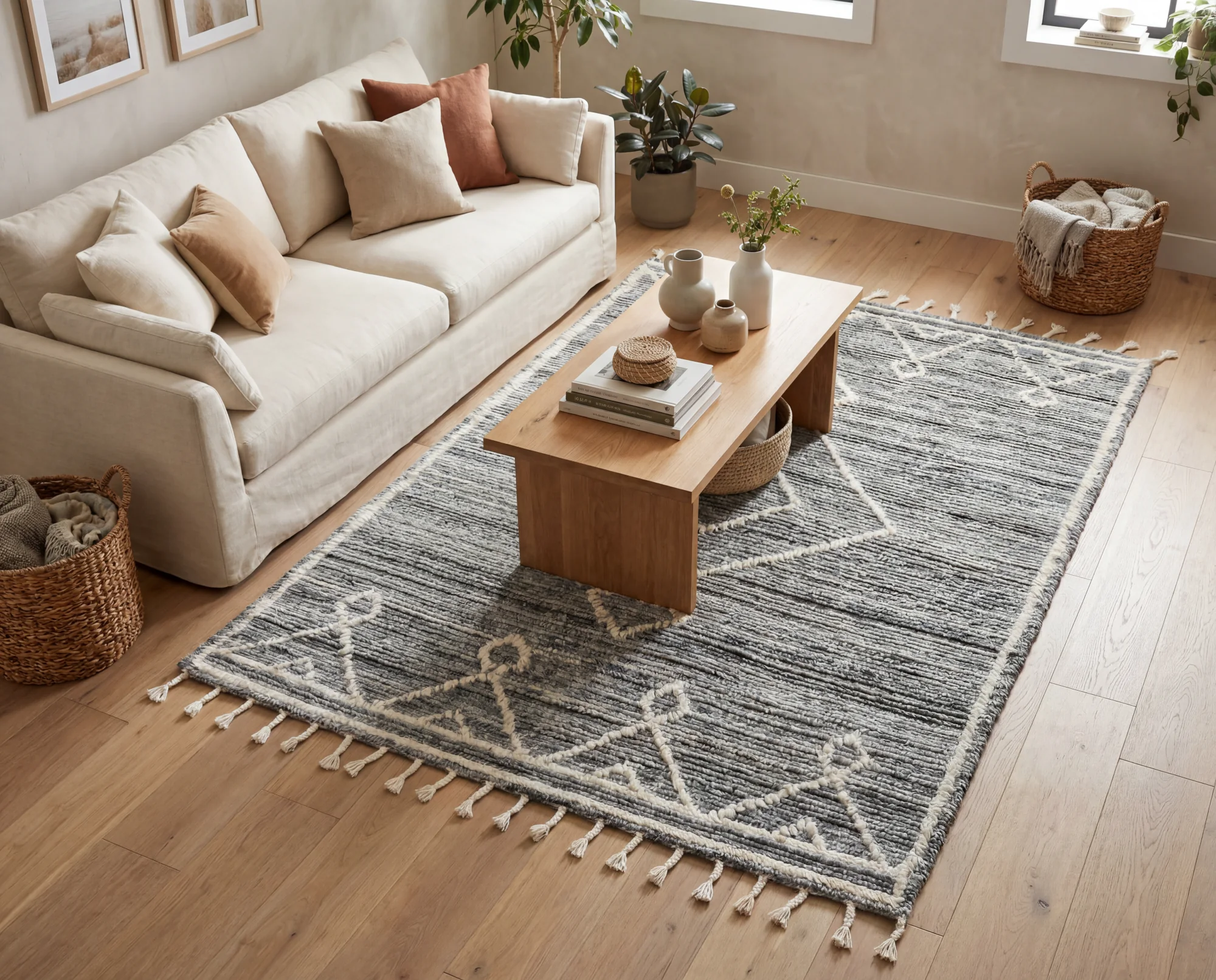 Riven rug styled in a room by Exellica Home